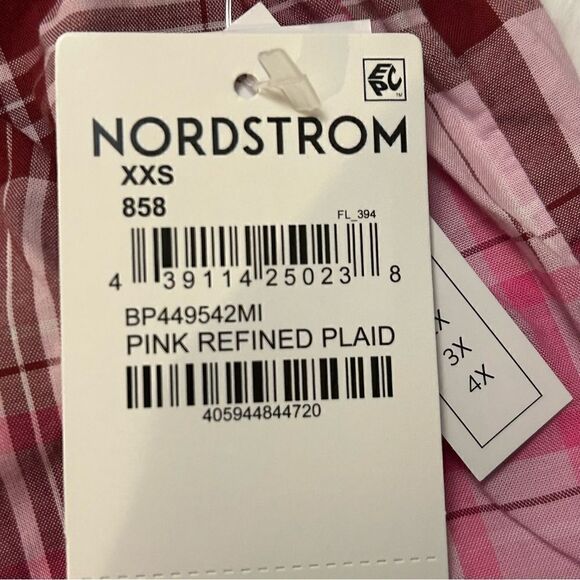 BP Nordstrom Pink Refined Plaid Shirt in XXS NWT - Picture 3 of 3